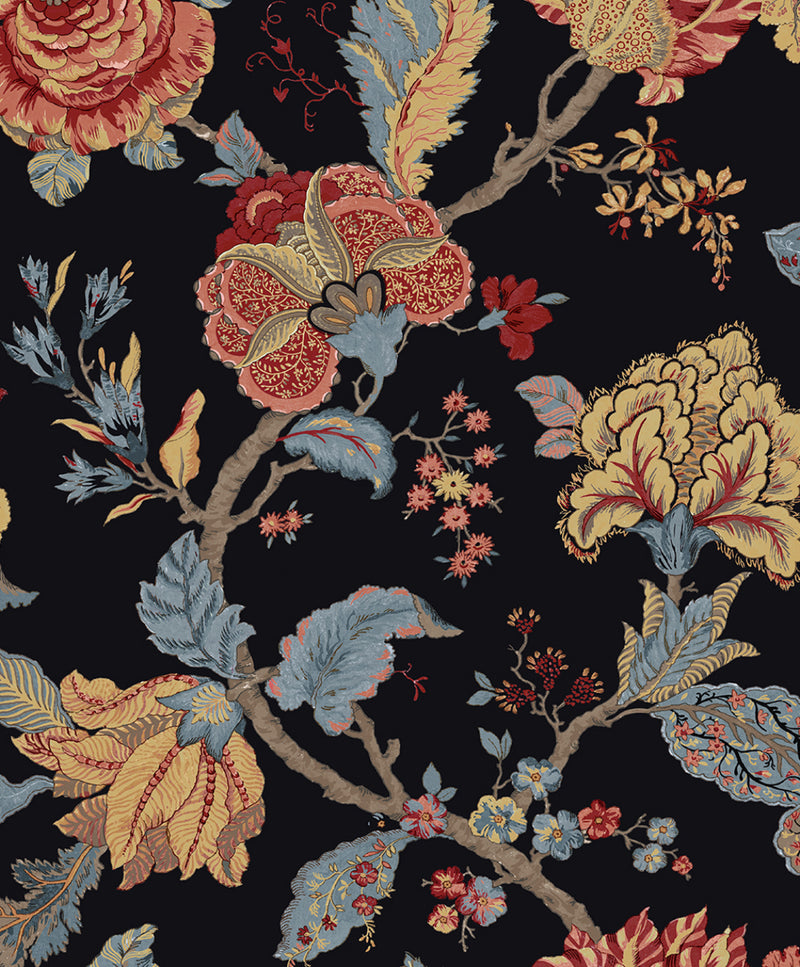 media image for Sample Acanthus Floral Prepasted Wallpaper Charcoal & Rosewood by Seabrook 244