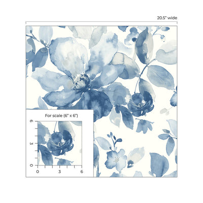 product image for Watercolor Garden Wallpaper in Bluestone 25