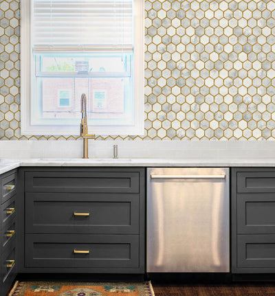 product image for Faux Hex Tile Wallpaper in Alaska Grey & Metallic Gold 41