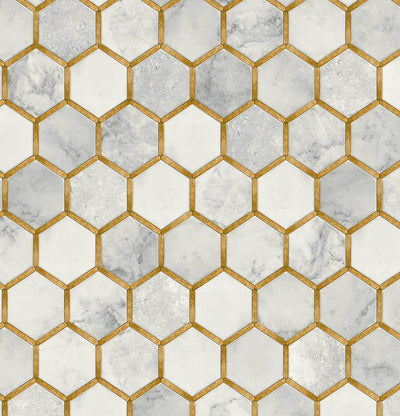 product image of Sample Faux Hex Tile Wallpaper in Alaska Grey & Metallic Gold 542