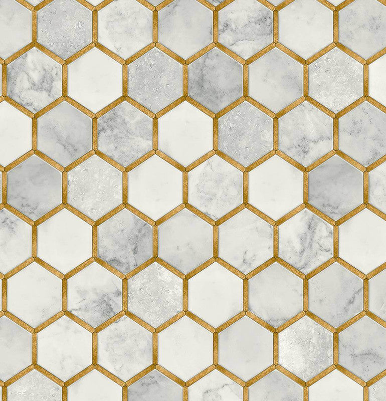 media image for Sample Faux Hex Tile Wallpaper in Alaska Grey & Metallic Gold 233