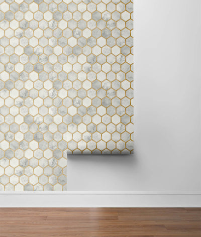 product image for Faux Hex Tile Wallpaper in Alaska Grey & Metallic Gold 97