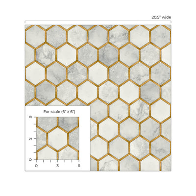 product image for Faux Hex Tile Wallpaper in Alaska Grey & Metallic Gold 43