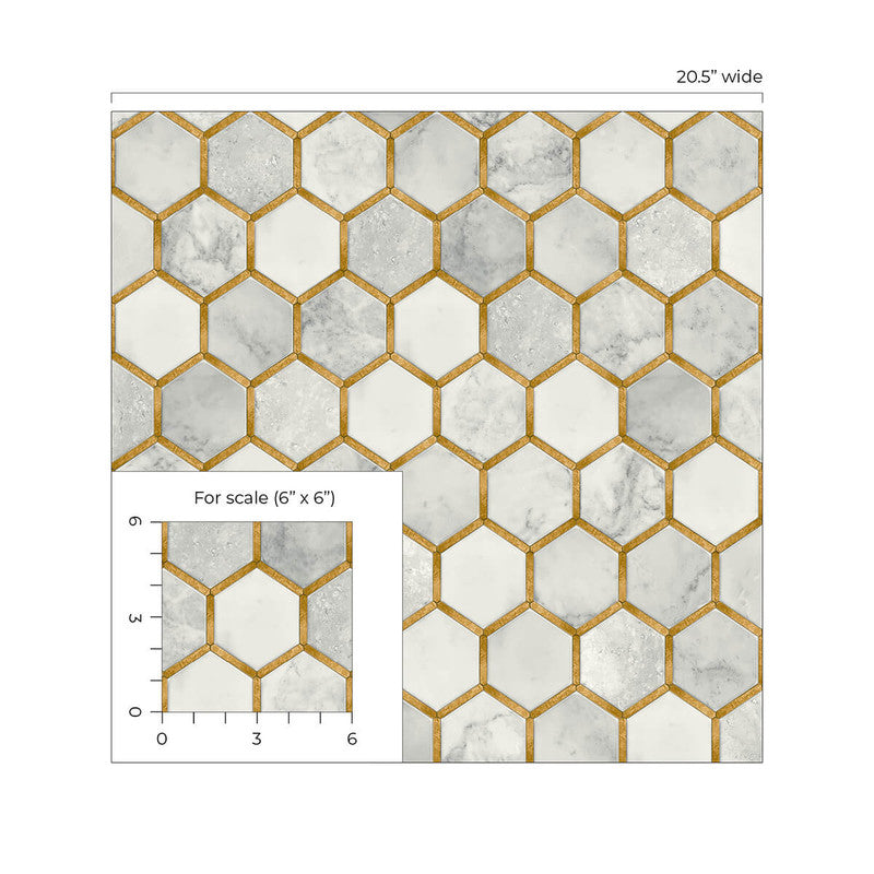 media image for Faux Hex Tile Wallpaper in Alaska Grey & Metallic Gold 275