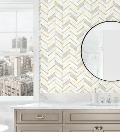 product image for Chevron Faux Tile Wallpaper in Gold & Pearl Grey 63