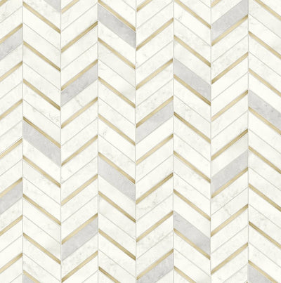 product image for Chevron Faux Tile Wallpaper in Gold & Pearl Grey 0