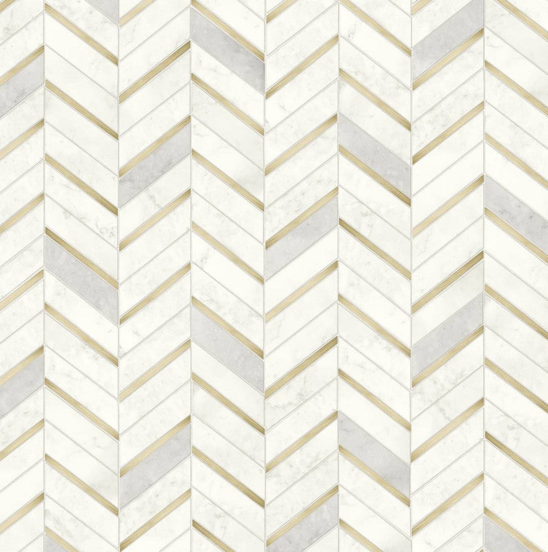 media image for Sample Chevron Faux Tile Wallpaper in Gold & Pearl Grey 288