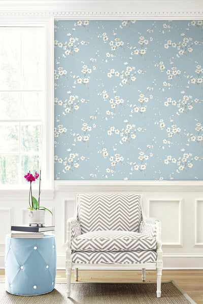 product image for Blossoming Branches Wallpaper in Sky Blue 79