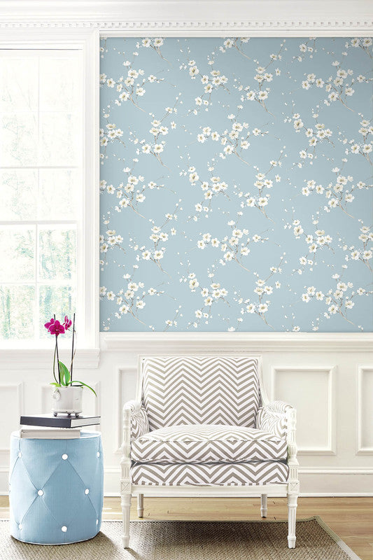 media image for Blossoming Branches Wallpaper in Sky Blue 269