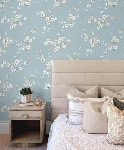 product image for Blossoming Branches Wallpaper in Sky Blue 14
