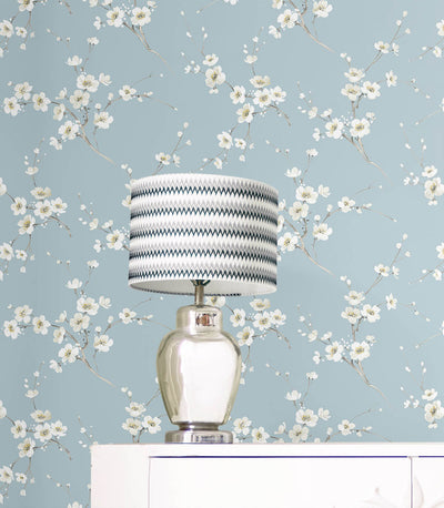 product image for Blossoming Branches Wallpaper in Sky Blue 44