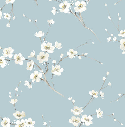 product image for Blossoming Branches Wallpaper in Sky Blue 1