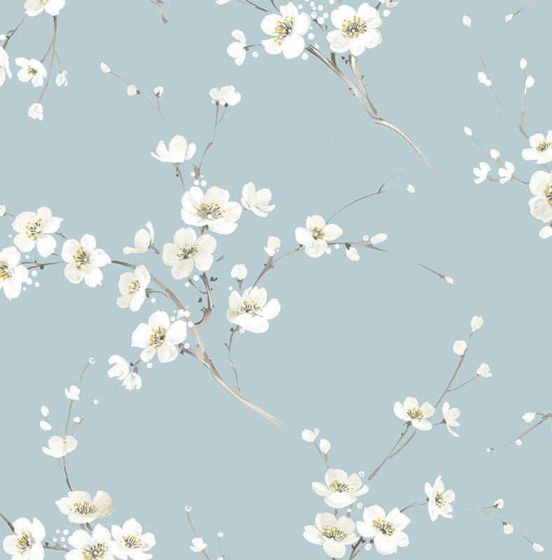 media image for Blossoming Branches Wallpaper in Sky Blue 296