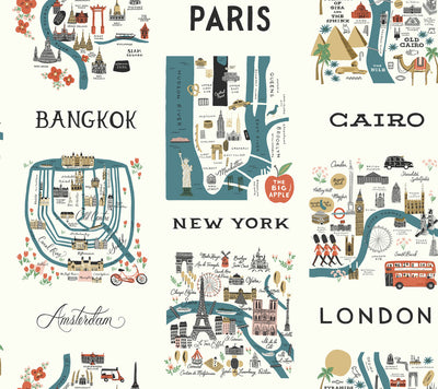 product image of City Maps Peel & Stick Wallpaper in Blue/Red by York Wallcoverings 591