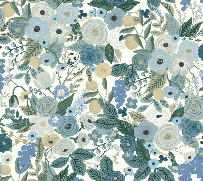 media image for Garden Party Peel & Stick Wallpaper in Blue by York Wallcoverings 210