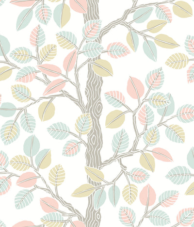 product image of Forest Leaves Peel & Stick Wallpaper in Pink/Mint by York Wallcoverings 523