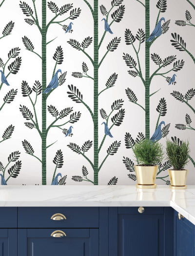 product image for Aviary Branch Peel & Stick Wallpaper in Blue and Green from the Risky Business III Collection by York Wallcoverings 44