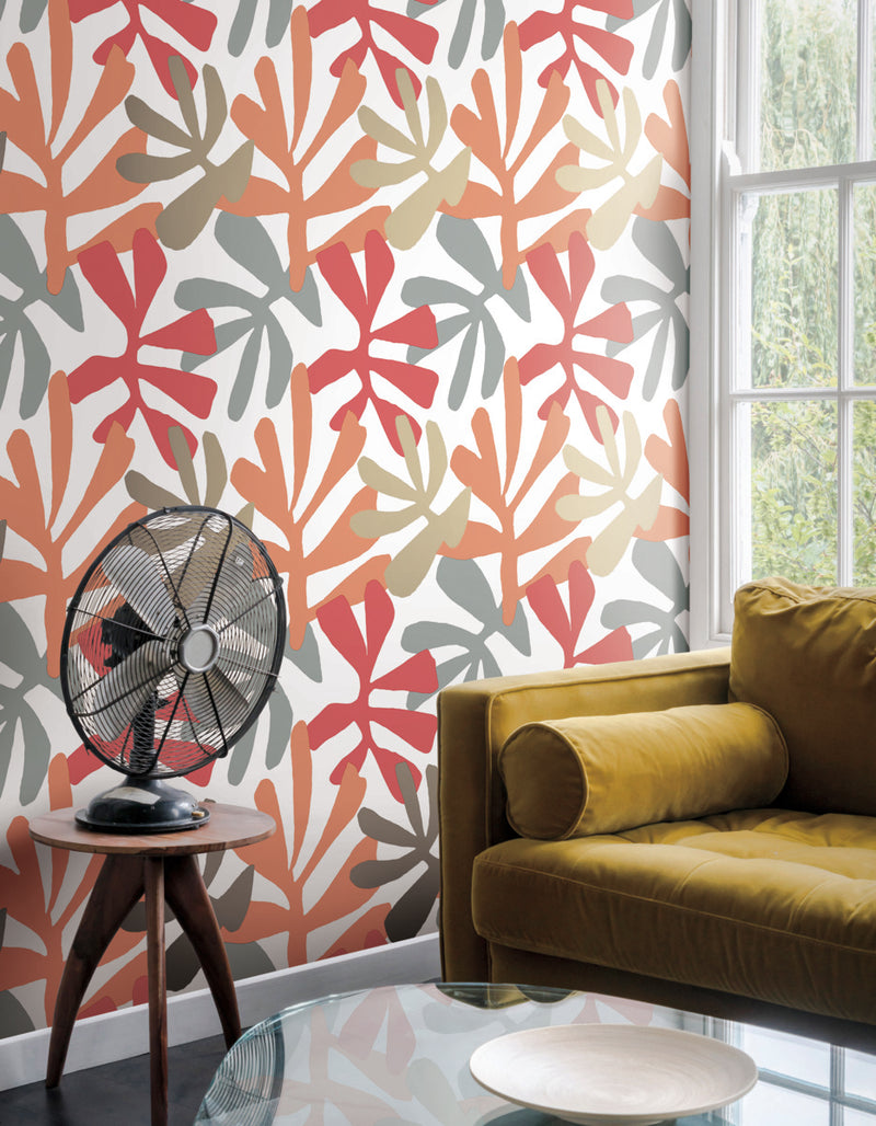 media image for Kinetic Tropical Peel & Stick Wallpaper in Coral and Beige from the Risky Business III Collection by York Wallcoverings 25