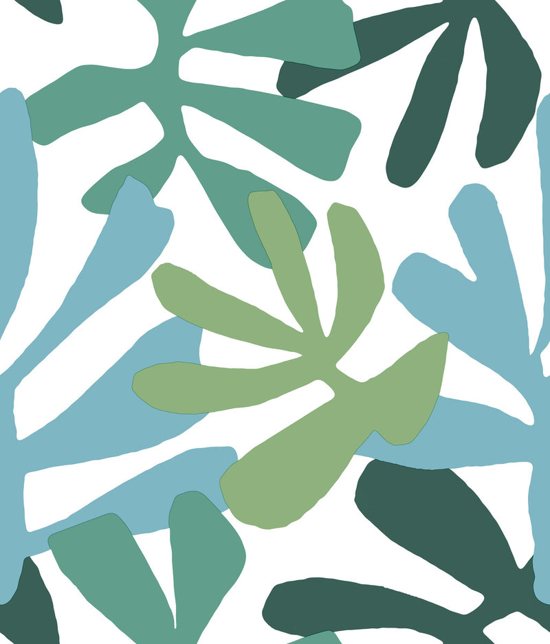 media image for Kinetic Tropical Peel & Stick Wallpaper in Blue and Green from the Risky Business III Collection by York Wallcoverings 219