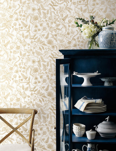 product image for Aviary Peel & Stick Wallpaper in Off White/Gold by York Wallcoverings 25