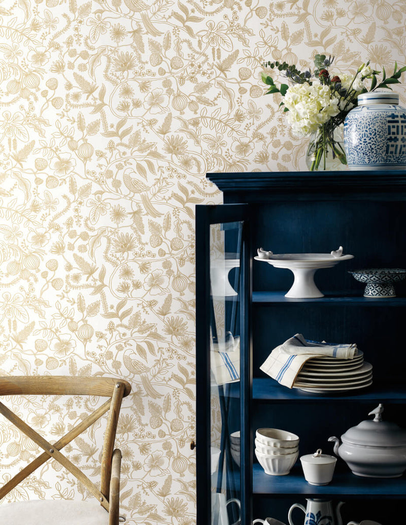 media image for Aviary Peel & Stick Wallpaper in Off White/Gold by York Wallcoverings 256