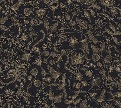 product image of sample aviary peel and stick wallpaper in black gold by york wallcoverings 1 589