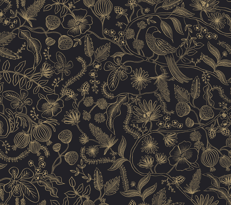 media image for sample aviary peel and stick wallpaper in black gold by york wallcoverings 1 255