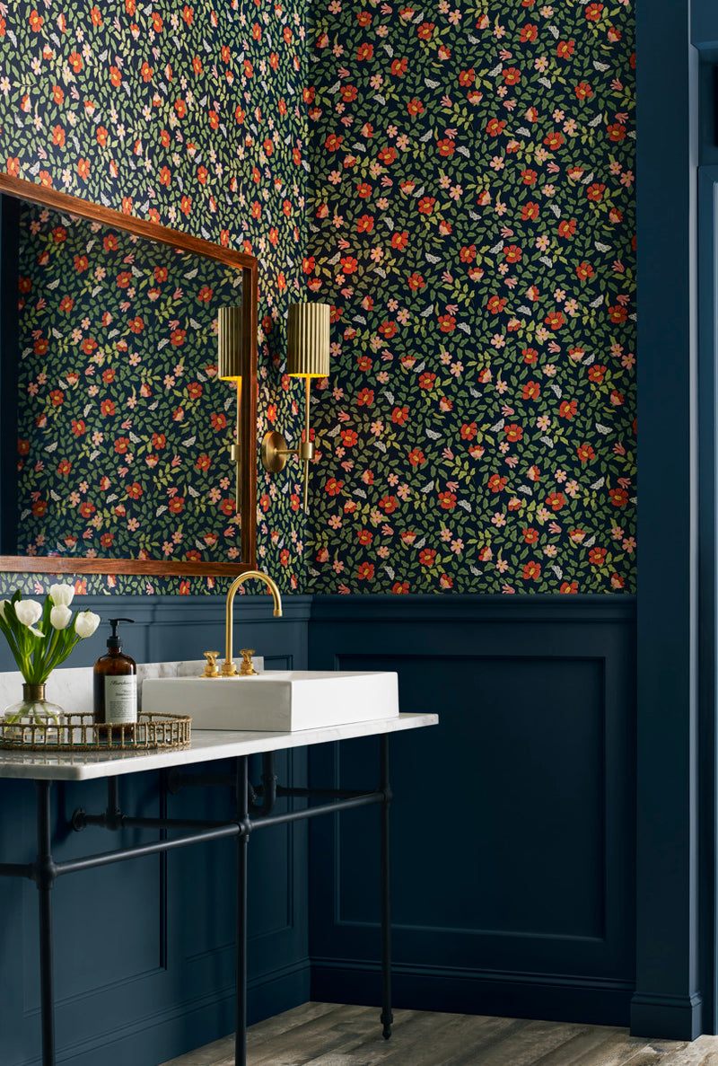 Shop Primrose Peel & Stick Wallpaper in Rose/Navy | Burke Decor