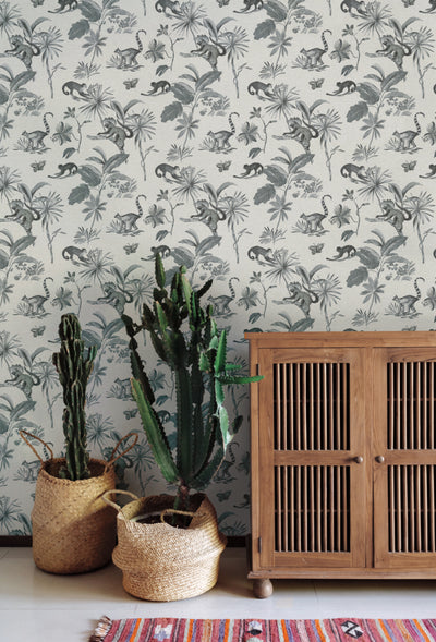 product image for Botanicals and Lemurs Gray Peel & Stick Wallpaper by York Wallcoverings 86