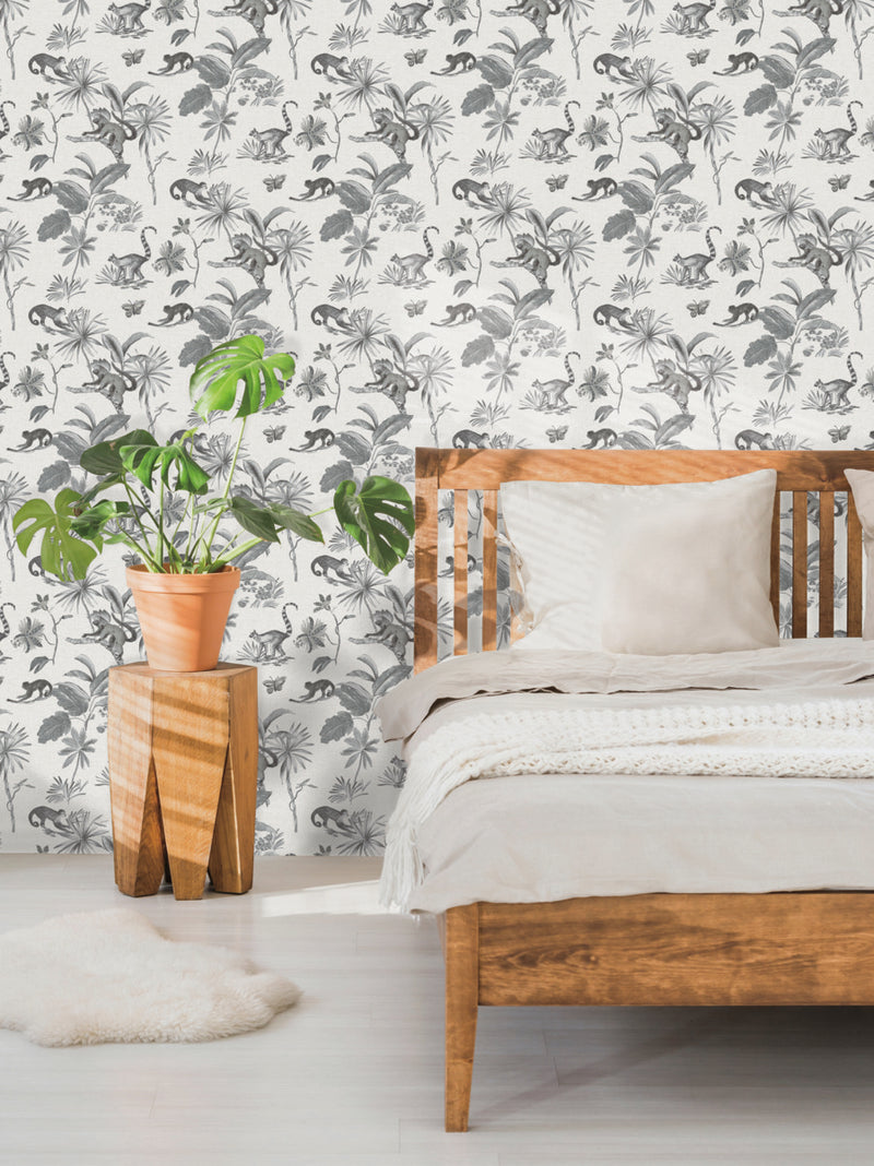 media image for Botanicals and Lemurs Gray Peel & Stick Wallpaper by York Wallcoverings 20