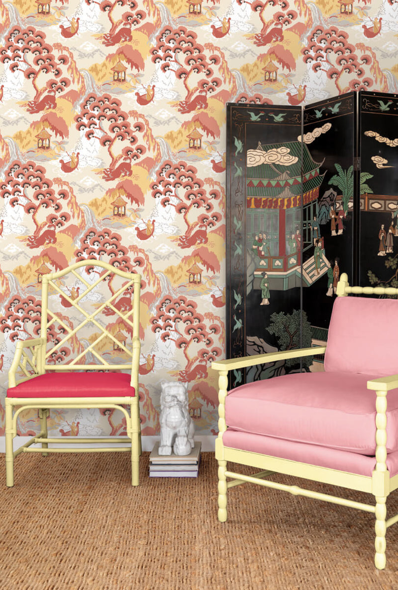 media image for Old Peking Pink Lemonade Peel & Stick Wallpaper from the Madcap Cottage Collection by York Wallcoverings 211