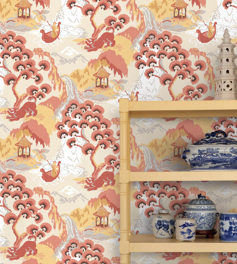 media image for Old Peking Pink Lemonade Peel & Stick Wallpaper from the Madcap Cottage Collection by York Wallcoverings 21