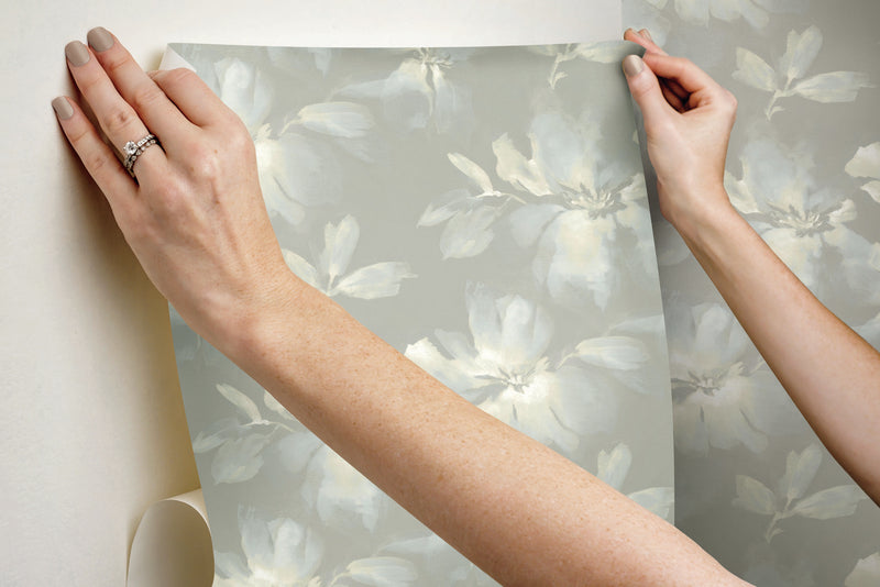 media image for Midnight Blooms Light Blue/Grey Peel & Stick Wallpaper by Candice Olson 217