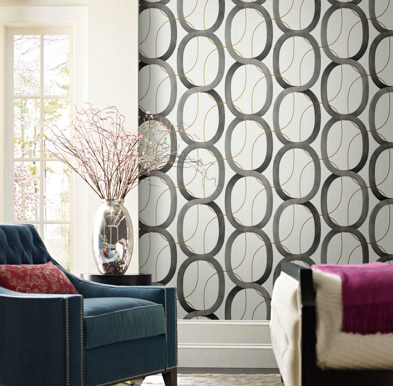 Shop Interlock Black/Gold Peel & Stick Wallpaper | Burke Decor