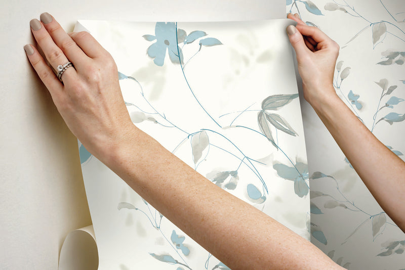 media image for Linden Flower Spa Blue Peel & Stick Wallpaper by Candice Olson 278