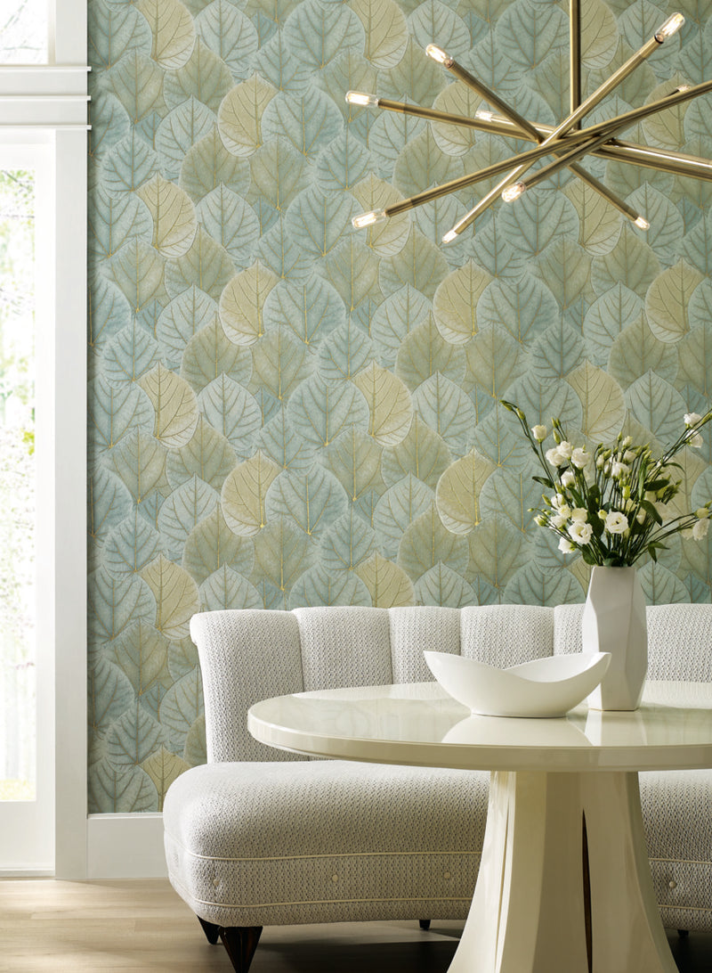 media image for Leaf Concerto Turquoise Peel & Stick Wallpaper by Candice Olson 270