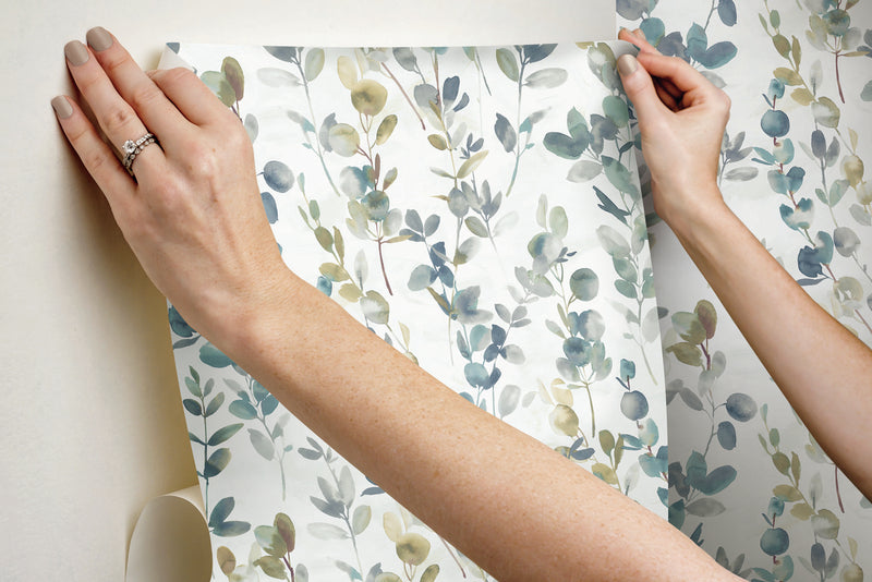 media image for Eucalyptus Navy Joyful Peel & Stick Wallpaper by Candice Olson 254