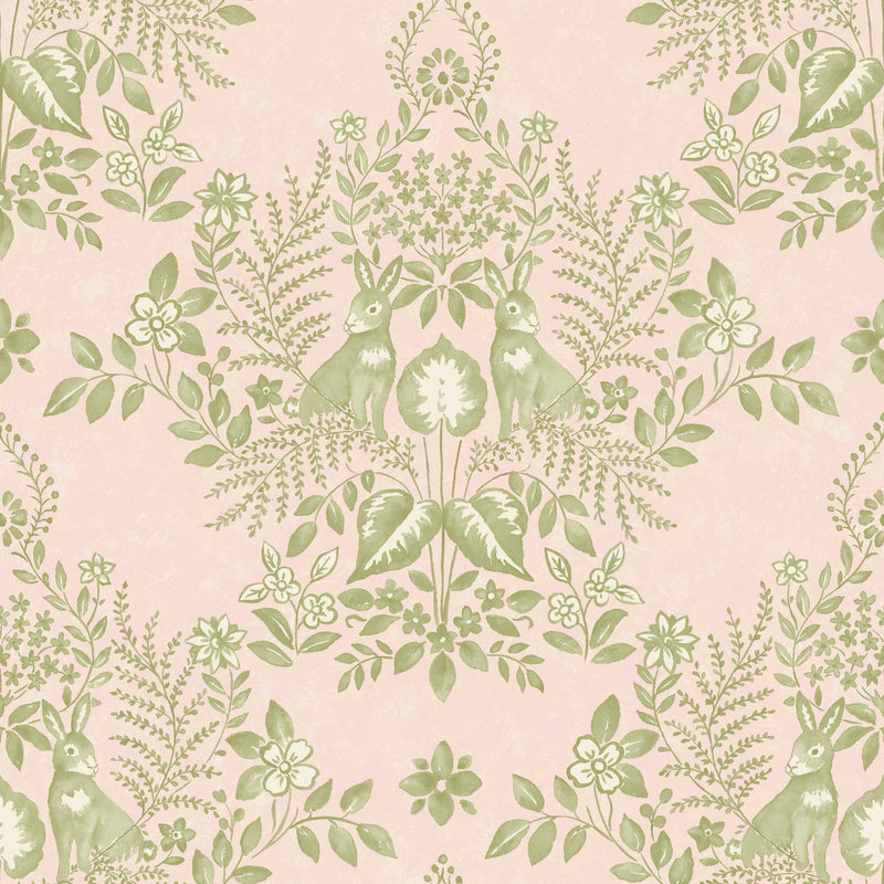 media image for Cottontail Toile Peel & Stick Wallpaper in Pink/Chartreuse 288