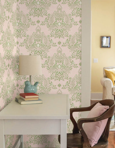 product image for Cottontail Toile Peel & Stick Wallpaper in Pink/Chartreuse 92