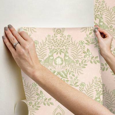 product image for Cottontail Toile Peel & Stick Wallpaper in Pink/Chartreuse 0