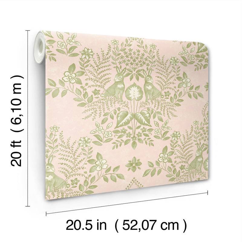 media image for Cottontail Toile Peel & Stick Wallpaper in Pink/Chartreuse 259
