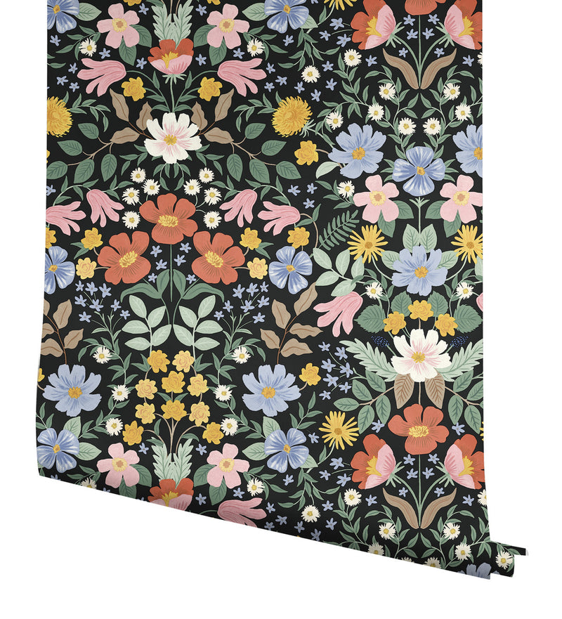 media image for Bramble Garden Black Peel & Stick Wallpaper by York Wallcoverings 263