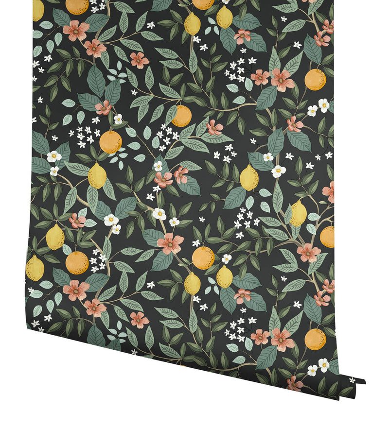 media image for Citrus Grove Black Peel & Stick Wallpaper by York Wallcoverings 287