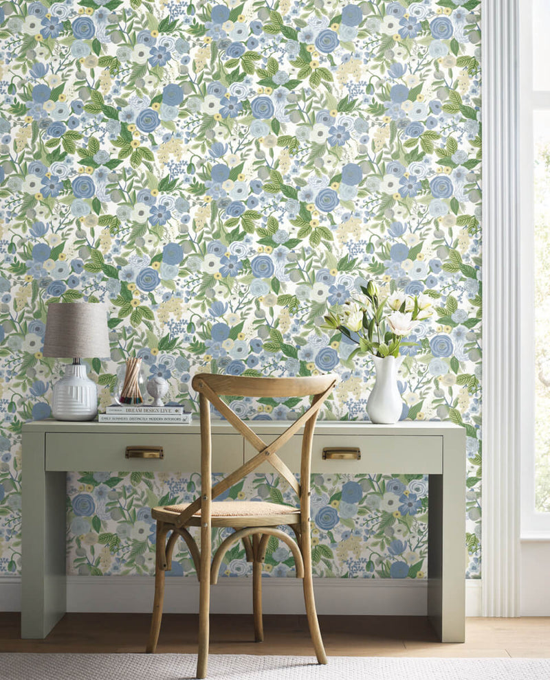 media image for Garden Party Blue/Green Multi Peel & Stick Wallpaper by York Wallcoverings 264