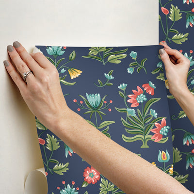product image for Heirloom Floral Peel & Stick Wallpaper in Navy 24