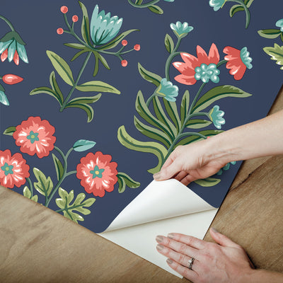 product image for Heirloom Floral Peel & Stick Wallpaper in Navy 28