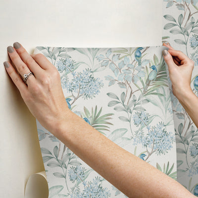 product image for Handpainted Songbird Peel & Stick Wallpaper in Turquiose 77