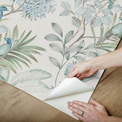 product image for Handpainted Songbird Peel & Stick Wallpaper in Turquiose 43