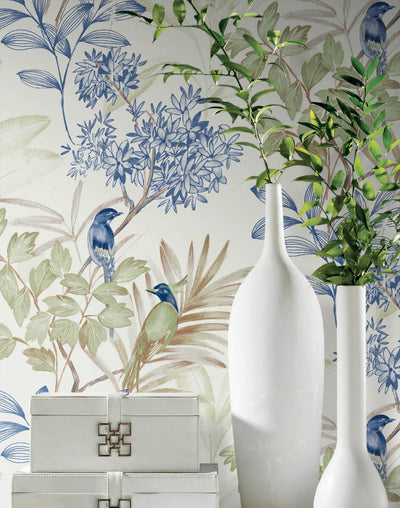 product image for Handpainted Songbird Peel & Stick Wallpaper in Green/Blue 73