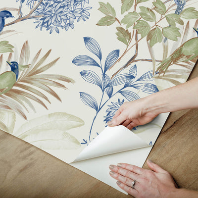 product image for Handpainted Songbird Peel & Stick Wallpaper in Green/Blue 5